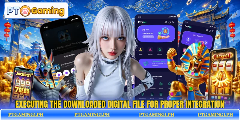 Executing the downloaded digital file for proper integration
