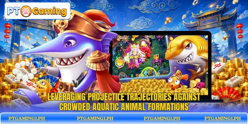 Leveraging projectile trajectories against crowded aquatic animal formations Leveraging projectile trajectories against crowded aquatic animal formations